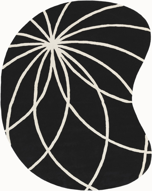 8' x 10' Plasma Elektra Contemporary Jet Black and White Wool Kidney Area Rug - IMAGE 1