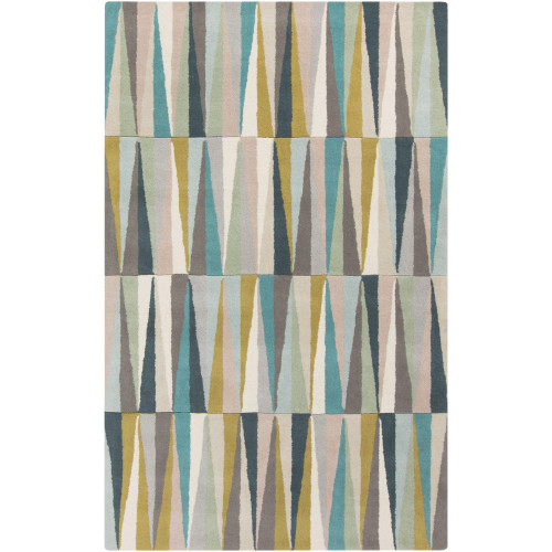 2' x 3' Triangle Medley Aqua Blue and Gold Hand Tufted Rectangular Wool Area Throw Rug - IMAGE 1