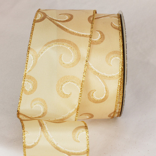 Glitter Gold and Yellow Swirly Whirl Wired Craft Ribbon 2.5" x 40 Yards - IMAGE 1