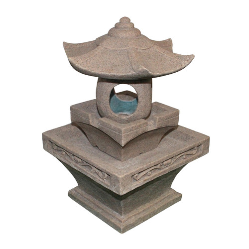 24.25" Brown Asian Inspired Pagoda Outdoor Patio Water Fountain - IMAGE 1