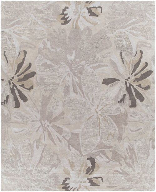 7.5' x 9.5' Floral Brown and Gray Hand Tufted Contemporary Wool Area Throw Rug - IMAGE 1