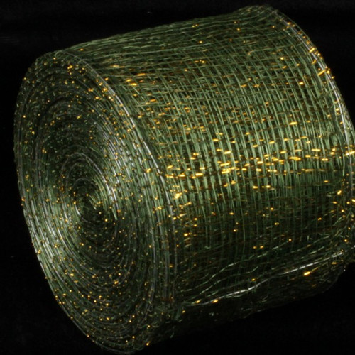Forest Green and Gold Wired Sinamay Abaca Fiber Ribbon 3" x 64 Yards - IMAGE 1