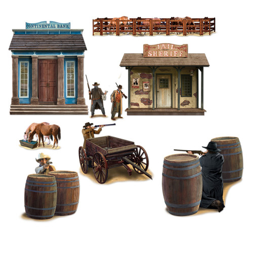 Club Pack of 108 Blue and Brown Wild West Town Shootout Wall Decors 70" - IMAGE 1