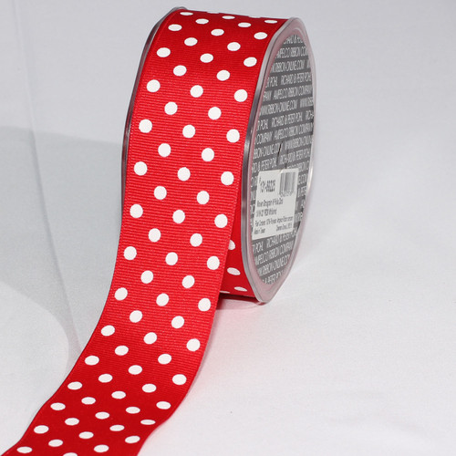 Red and White Polka Dotted Grosgrain Craft Ribbon 1.5" x 88 Yards - IMAGE 1