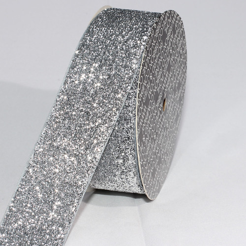 Silver Glitter Woven Edge Velvet Craft Ribbon 1.5" x 11 Yards - IMAGE 1