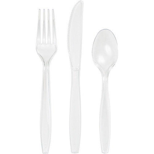 Club Pack of 216 Clear Premium Heavy-Duty Plastic Party Knives, Forks and Spoons - IMAGE 1