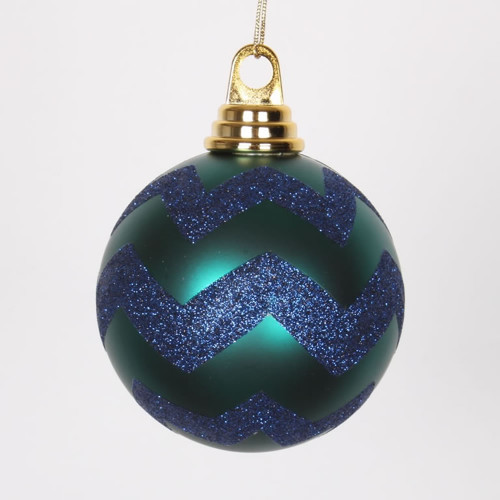 2-Finish Teal Green and Blue Shatterproof Christmas Ball Ornament 4" (100mm) - IMAGE 1