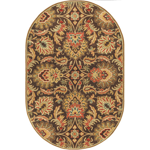 6' x 9' Brown and Ivory Contemporary Hand Tufted Floral Oval Wool Area Throw Rug - IMAGE 1