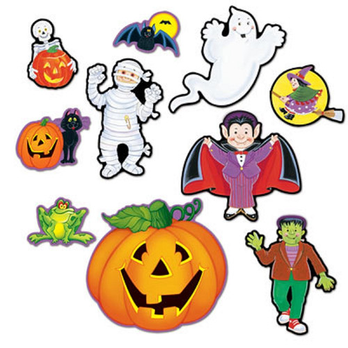 Club Pack of 120 Pumpkins, Monsters, Vampires and Ghost 2 Sided Design Halloween Cutout Decorations - IMAGE 1