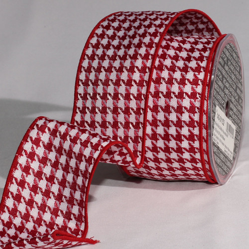 Red and White Houndstooth Wired Craft Ribbon 2.5" x 80 Yards - IMAGE 1