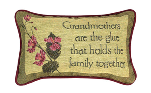 12.5" Pink and Green "Grandmothers Are the Glue" Floral Rectangular Throw Pillow - IMAGE 1