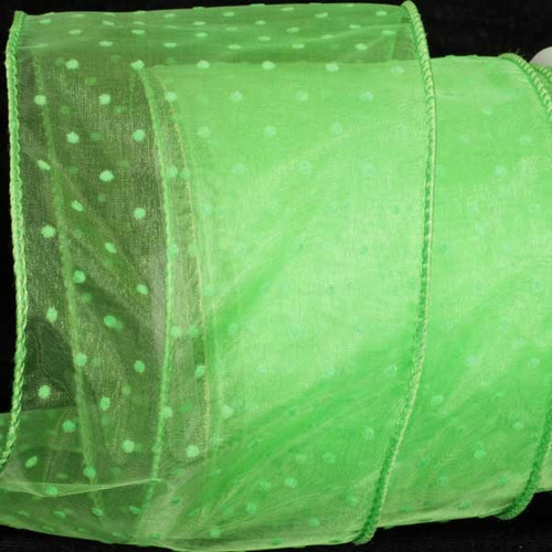 Lime Green Polka Dotted Wired Craft Ribbon 1.5" x 80 Yards - IMAGE 1