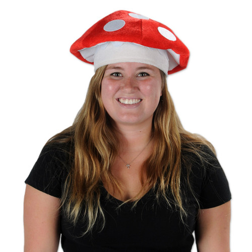 Club Pack of Red and White Women Adult 12 Retro 80's Night Plush Mushroom Party Hats - One Size - IMAGE 1