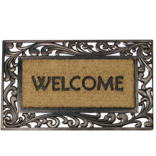 Natural Coir Welcome with Scroll Design Outdoor Doormat 18" x 30" - IMAGE 1