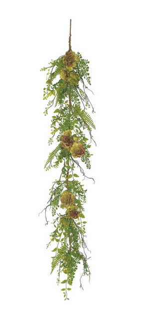 5' x 8" Succulent Mixed Plant Fern Artificial Garland - Unlit - IMAGE 1