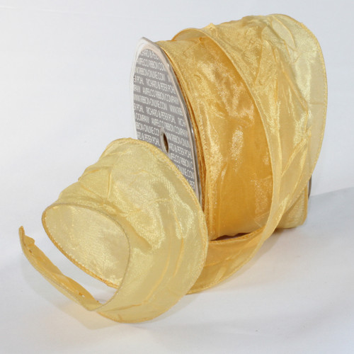 Gold Crinkled Satin Wired Craft Ribbon 2" x 27 Yards - IMAGE 1