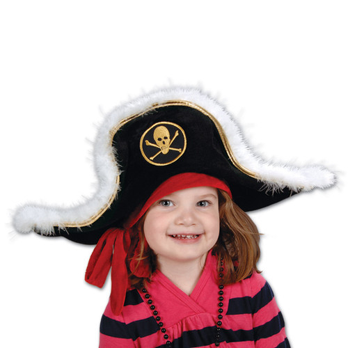 Pack of 6 Black and White Girl Child Pirate Captain's Party Hat - Medium - IMAGE 1