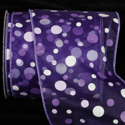 Purple and White Tuffts Polka Dot Wired Craft Ribbon 4" x 20 yards - IMAGE 1