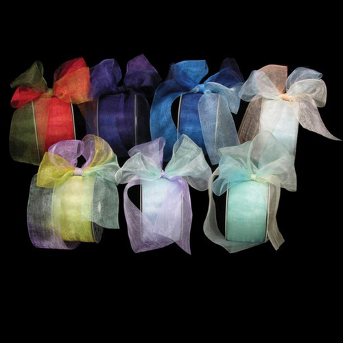Blue and Peach Rainbow Organdy Ribbon 2" x 55 Yards - IMAGE 1