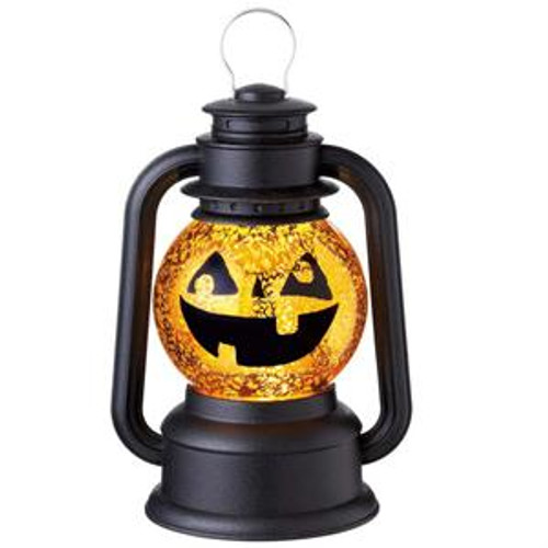 9.5" Black Speckled Pumpkin Lighted Glittering Snow Dome Lantern Halloween Tabletop Decor - IMAGE 1