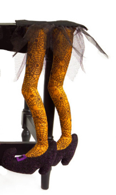 18.5" Orange and Black Spiderweb Wicked Witch Legs Halloween Tabletop Decor - IMAGE 1