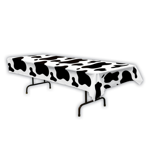 Club Pack of 12 Black and White Cow Print Rectangular Tablecovers 54" x 108" - IMAGE 1