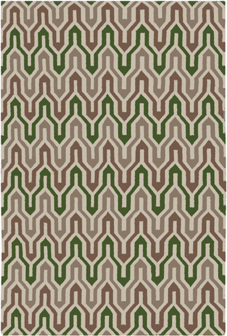 3.5' x 5.5' Brown and Green Hand Woven Rectangular Wool Area Throw Rug - IMAGE 1