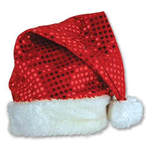 Pack of 12 Red and White Sequined Santa Claus Christmas Hat Accessories - IMAGE 1