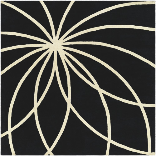 9.75' x 9.75' Contemporary Jet Black and White Square Wool Area Throw Rug - IMAGE 1