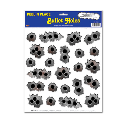 Club Pack of 288 Gray and Black Peel N' Place Western Bullet Hole Decoration Sheets 15" - IMAGE 1