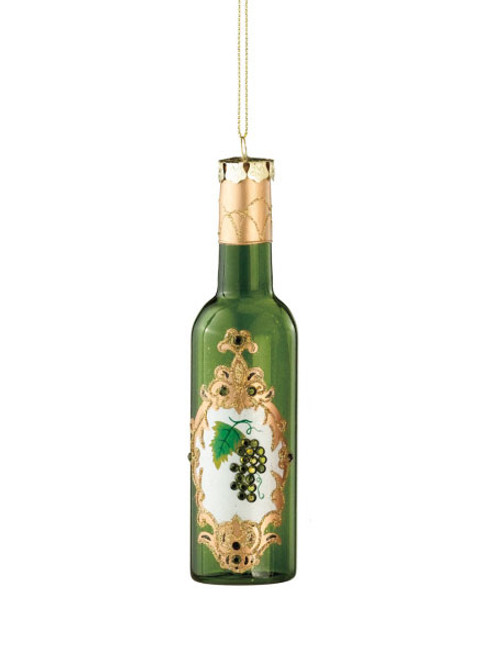 6" Ornate Green Glittered Wine Bottle Christmas Ornament - IMAGE 1