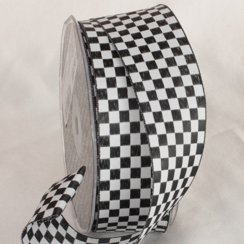 Black and White Checkered Wired Craft Ribbon 1.5" x 54 Yards - IMAGE 1