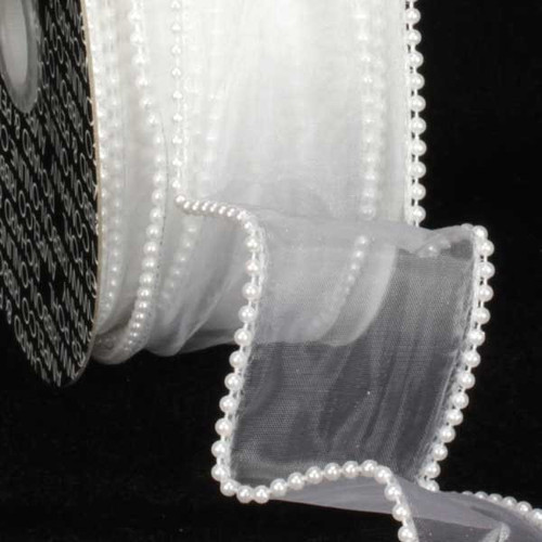 White Solid Edge Wired Craft Ribbon 2" x 40 Yards - IMAGE 1