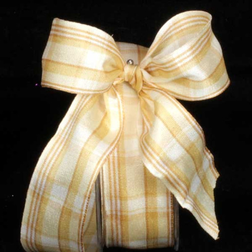 White and Gold Plaid Wired Craft Ribbon 1.5" x 27 Yards - IMAGE 1