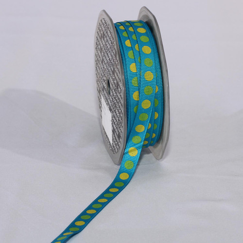 Yellow and Green Polka Dots Craft Ribbon 0.375" x 120 Yards - IMAGE 1