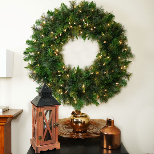 Mixed Canyon Pine Artificial Christmas Wreath - 36-Inch, Clear Lights ...