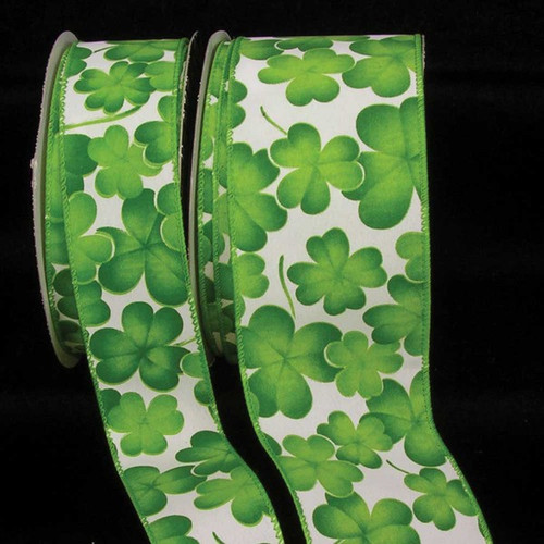 Green and White Floral Wired Craft Ribbon 2.5" x 40 Yards - IMAGE 1