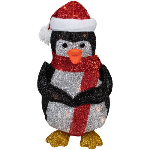 19.5" White and Red Lighted Penguin with Santa Hat Outdoor Christmas Decoration - IMAGE 1