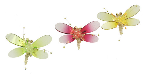 Set of 3 Yellow and Green Crystalique Mirror Dragonfly Christmas Ornaments 4" - IMAGE 1