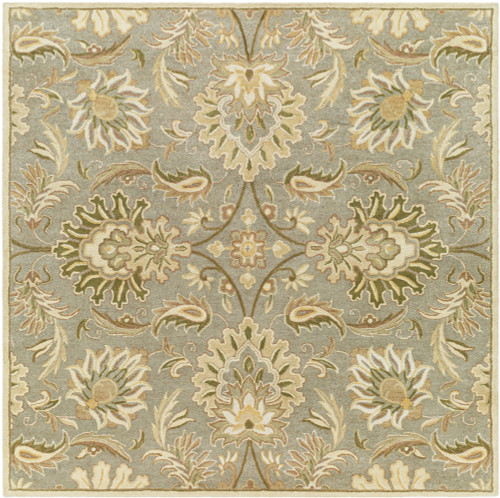 6' x 6' Cornelian Dove Grey, Dark Khaki, and Green Square Wool Area Throw Rug - IMAGE 1