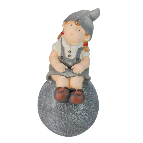 16" Young Girl Gnome Sitting on Ball Spring Outdoor Garden Statue - IMAGE 1