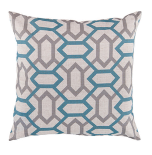 18" Gray and Blue Square Throw Pillow - Poly Filled - IMAGE 1