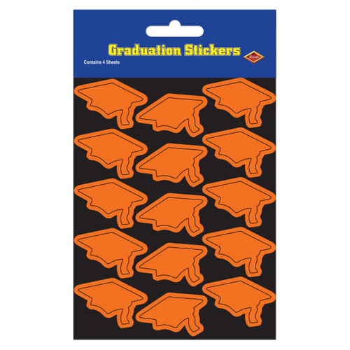 Club Pack of 48 Orange Mortarboard Graduation Cap Sticker Sheets 7.5" - IMAGE 1