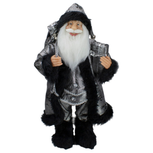 24" Silver and Black Santa Claus with Gifts Christmas Figure - IMAGE 1