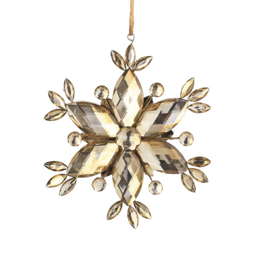 6" Gold and Silver Vintage Rustic Faceted Jewel Snowflake Christmas Ornament - IMAGE 1