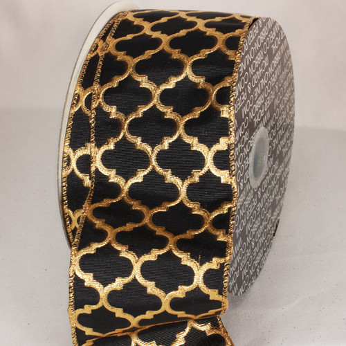 Black and Gold Wired Craft Ribbon 3" x 20 Yards - IMAGE 1