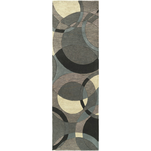 3' x 12' Modern Senzei Spheres Steel Blue and Slate Gray Hand Tufted Wool Area Throw Rug Runner - IMAGE 1