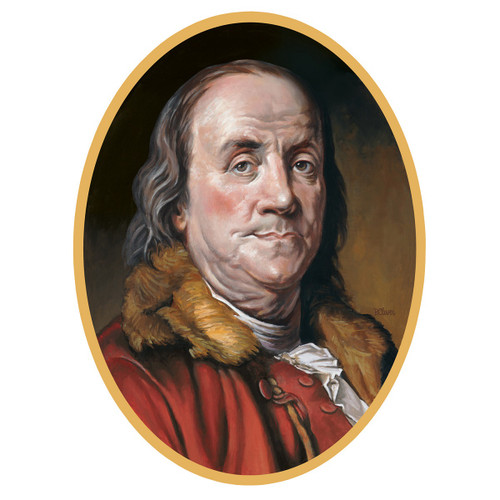 Club Pack of 12 Red and Brown Presidential Portrait of Benjamin Franklin Double Sided Cutouts Wall Decors 24.75" - IMAGE 1