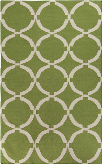 2' x 3' Geometric Lime Green and White Hand Woven Rectangular Wool Area Throw Rug - IMAGE 1