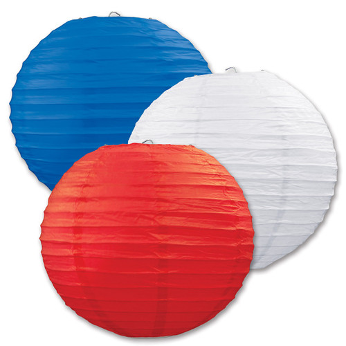 Club Pack of 18 Round Red, White, and Blue Hanging Paper Lanterns 9.5" - IMAGE 1